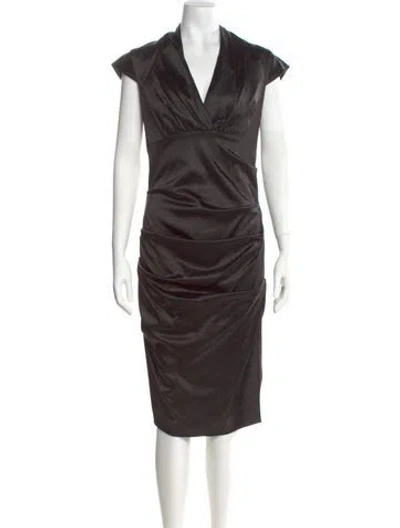 Pre-owned Nicole Miller V-neck Midi Length Dress In Brown