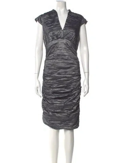 Pre-owned Nicole Miller V-neck Midi Length Dress In Gray