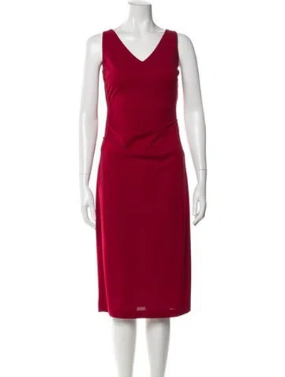 Pre-owned Nicole Miller V-neck Midi Length Dress In Red