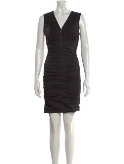 Pre-owned Nicole Miller V-neck Mini Dress In Black