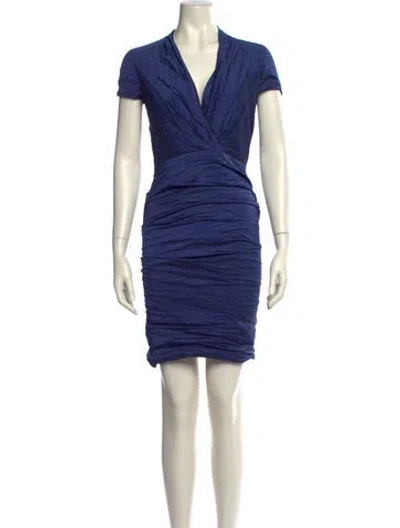 Pre-owned Nicole Miller V-neck Mini Dress In Blue