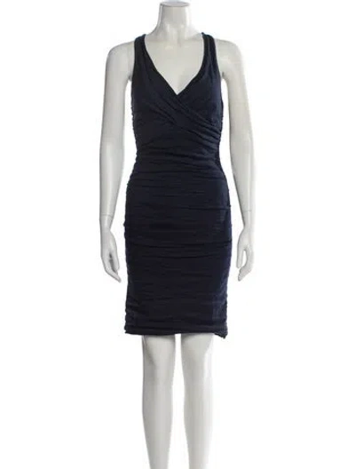 Pre-owned Nicole Miller V-neck Mini Dress In Blue