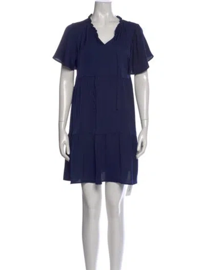 Pre-owned Nicole Miller V-neck Mini Dress In Blue
