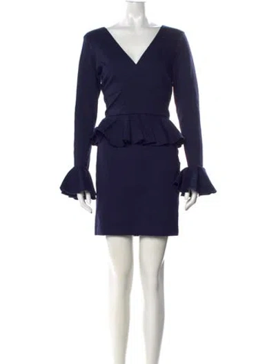 Pre-owned Nicole Miller V-neck Mini Dress In Blue