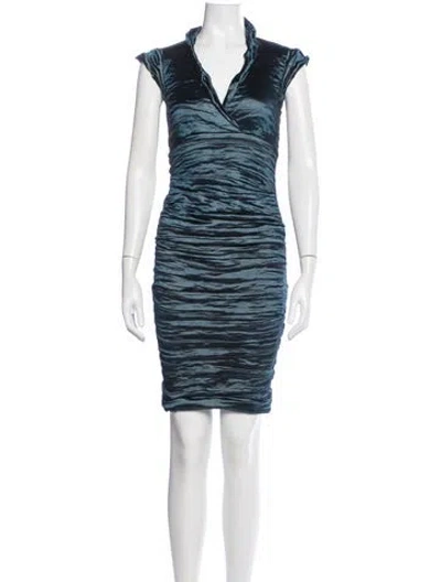 Pre-owned Nicole Miller V-neck Mini Dress In Blue