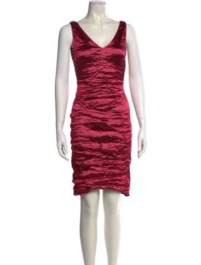 Pre-owned Nicole Miller V-neck Mini Dress In Burgundy