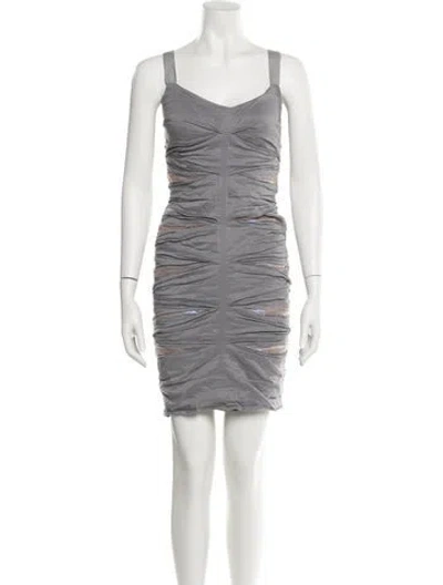 Pre-owned Nicole Miller V-neck Mini Dress In Gray
