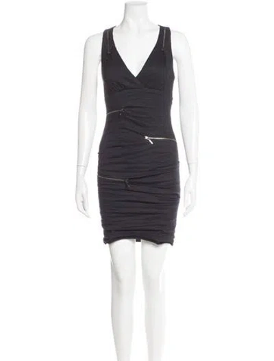 Pre-owned Nicole Miller V-neck Mini Dress In Gray