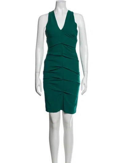 Pre-owned Nicole Miller V-neck Mini Dress In Green