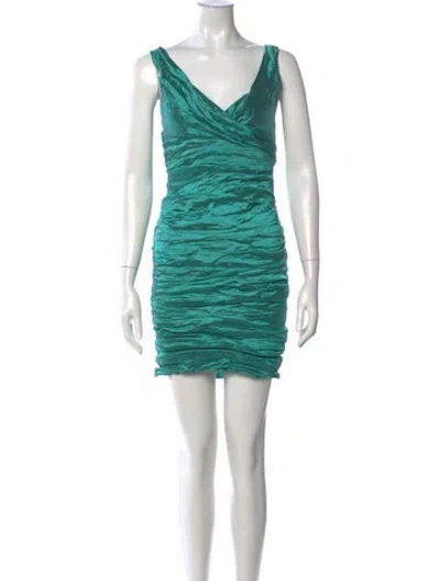 Pre-owned Nicole Miller V-neck Mini Dress In Green/metallic