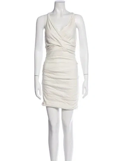 Pre-owned Nicole Miller V-neck Mini Dress In Neutral