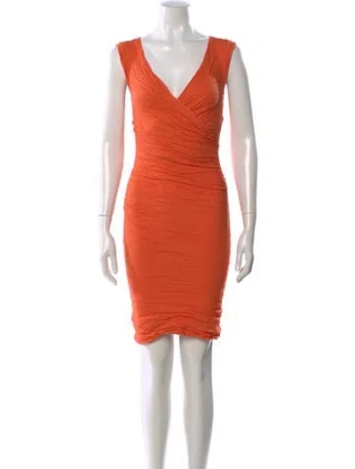 Pre-owned Nicole Miller V-neck Mini Dress In Orange