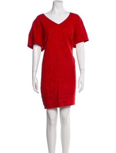 Pre-owned Nicole Miller V-neck Mini Dress In Red