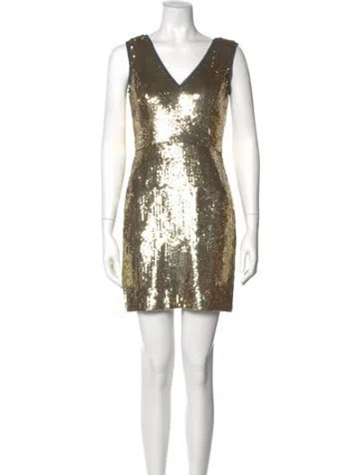 Pre-owned Nicole Miller V-neck Mini Dress W/ Tags In Gold