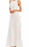 Nicole Miller Ruffle Back Crepe Formal Gown In Diamond White In White