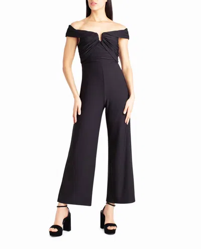 NICOLE MILLER WHITNEY OFF-THE-SHOULDER JUMPSUIT IN VERY BLACK