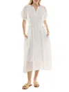 Nicole Miller Women's Crinkle Cotton Puff-sleeve Midi Dress In Brilliant White