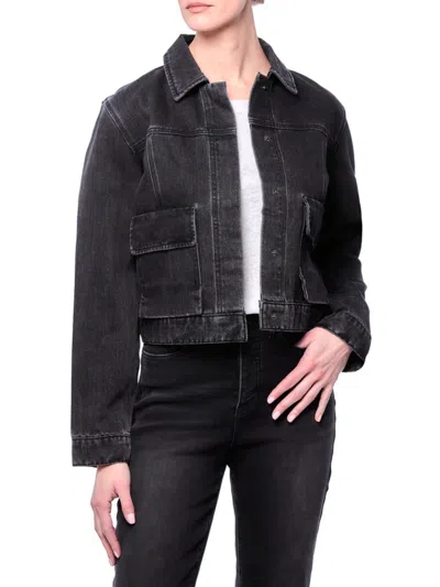 Nicole Miller Women's Envelope Cargo Denim Jacket In Black