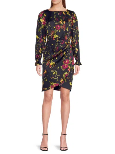 Nicole Miller Women's Floral Long-sleeve Minidress In Black