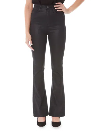 Nicole Miller Babies' Women's Glisten High Rise Coated Flare Jeans In Black