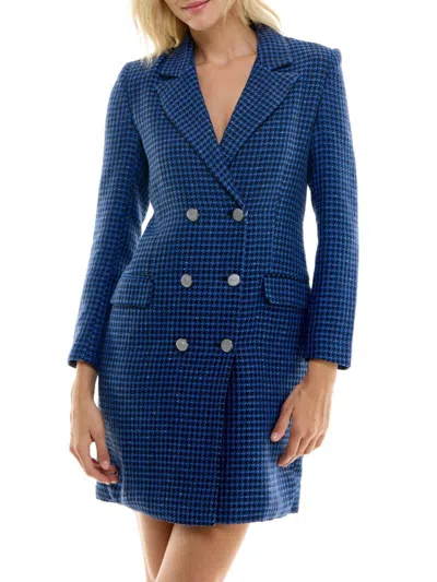 Nicole Miller Women's Houndstooth Coat Mini Dress In Blue
