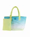 Nicole Miller Women's Nylon Reversible Tote Bag In Blue Yellow Ombre