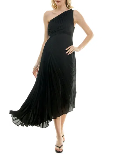Nicole Miller Women's One-shoulder Pleated Dress With Side Keyhole In Black