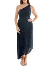 Nicole Miller One Shoulder Pleat Midi Dress In Deep Navy