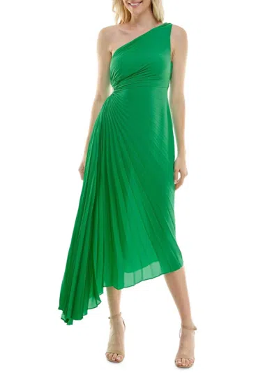 Nicole Miller Women's One-shoulder Pleated Dress With Side Keyhole In Lilypad