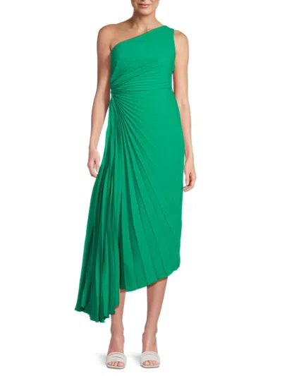 Nicole Miller Women's Ruched One Shoulder Midi Dress In Cabana Green
