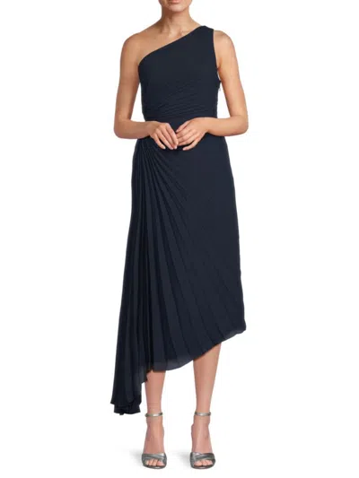 Nicole Miller Women's Ruched One Shoulder Midi Dress In Deep Navy