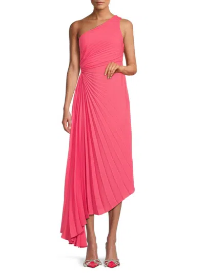 Nicole Miller Women's Ruched One Shoulder Midi Dress In Paradise Pink