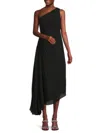 Nicole Miller Women's Ruched One Shoulder Midi Dress In Very Black