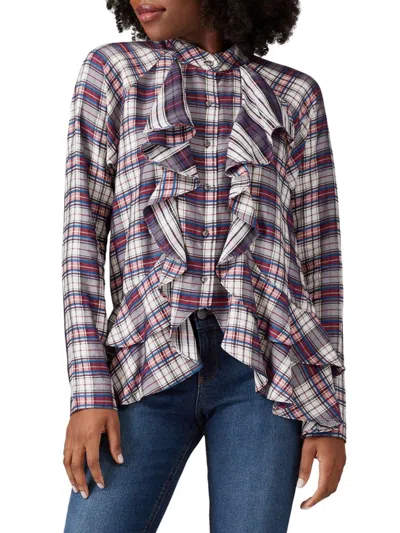 Nicole Miller Women's Ruffle Plaid Shirt In Red