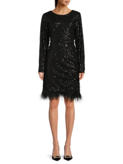 Nicole Miller Women's Sequin Long Sleeve Mini Dress In Black