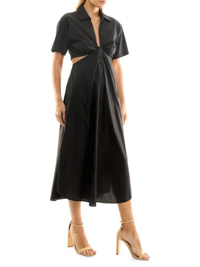 Nicole Miller Women's Spread Collar Cutout Side Slit Midi Dress In Black