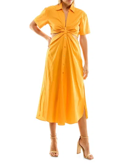 Nicole Miller Women's Spread Collar Cutout Side Slit Midi Dress In Flame Orange