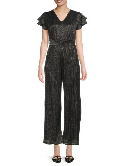Nicole Miller Women's Textured Layered Sleeve Jumpsuit In Black Silver