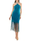Nicole Miller Sylvie Stretch Crepe Fringed Sheath Dress In Crystal Teal
