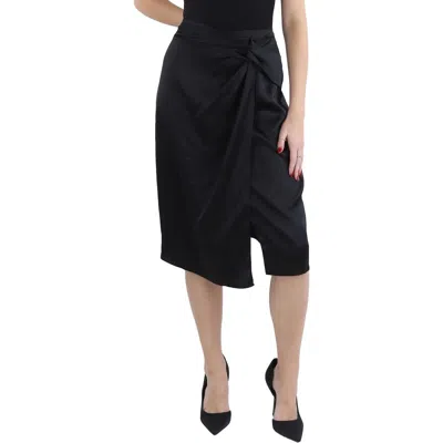 Nicole Miller Womens Satin Faux Wrap Mini Skirt In Black