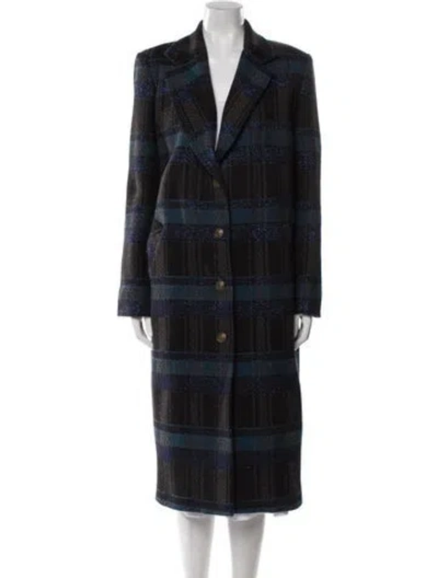 Pre-owned Nicole Miller Wool Plaid Print Coat In Black
