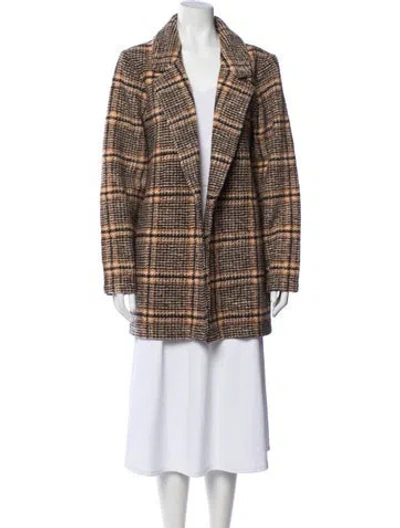 Pre-owned Nicole Miller Wool Plaid Print Coat In Brown
