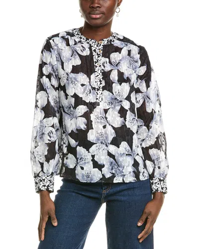 Nicole Miller Print Long Sleeve Top In Black