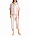 Nicole Miller Woven Shirt And Capri Two-piece Sleepwear Set In Dune Textured Block Stripe In Multi