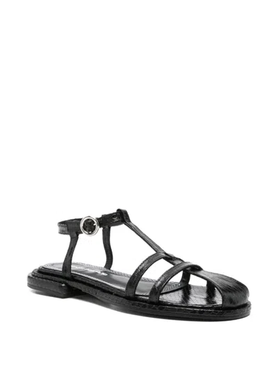 Nicole Saldaña Crocodile-embossed Sandals In Black