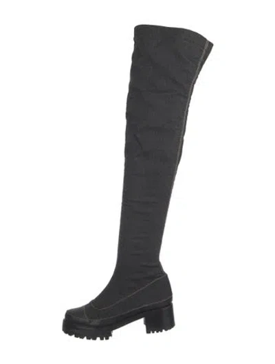 Pre-owned Nicole Saldaña Denim Sock Boots In Black