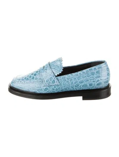 Pre-owned Nicole Saldaña Embossed Leather Colorblock Pattern Loafers In Blue