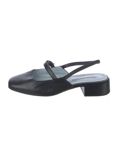 Pre-owned Nicole Saldaña Leather Bow Accents Slingback Pumps In Black