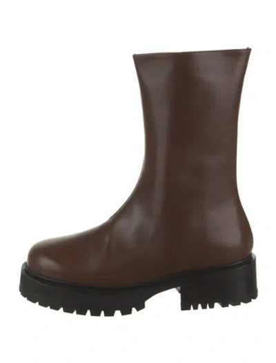 Pre-owned Nicole Saldaña Leather Colorblock Pattern Rain Boots In Brown