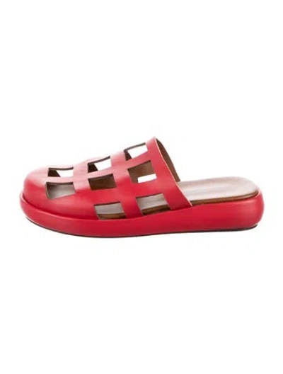 Pre-owned Nicole Saldaña Leather Cutout Accent Mules In Red
